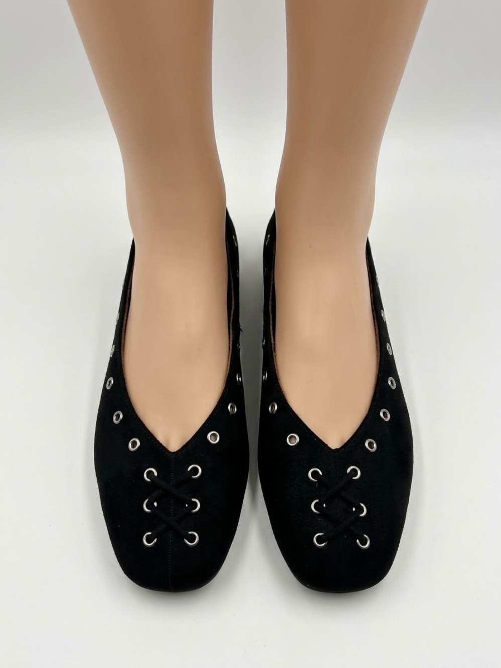 Black Women's Lace-Up Ballet Flats